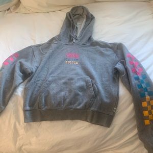 VANS pink blue and yellow arm checkered  cropped hoodie size women’s extra small